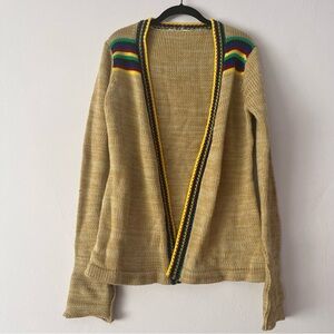 Vintage Multicolored Open Front Cardigan Striped Design Small